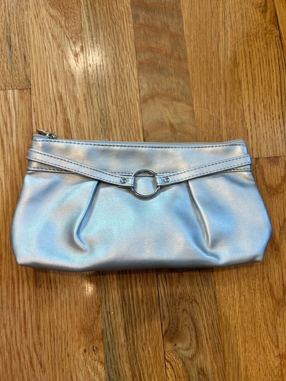Silver Metallic Women's Clutch Bag - Sleek Evening Wristlet